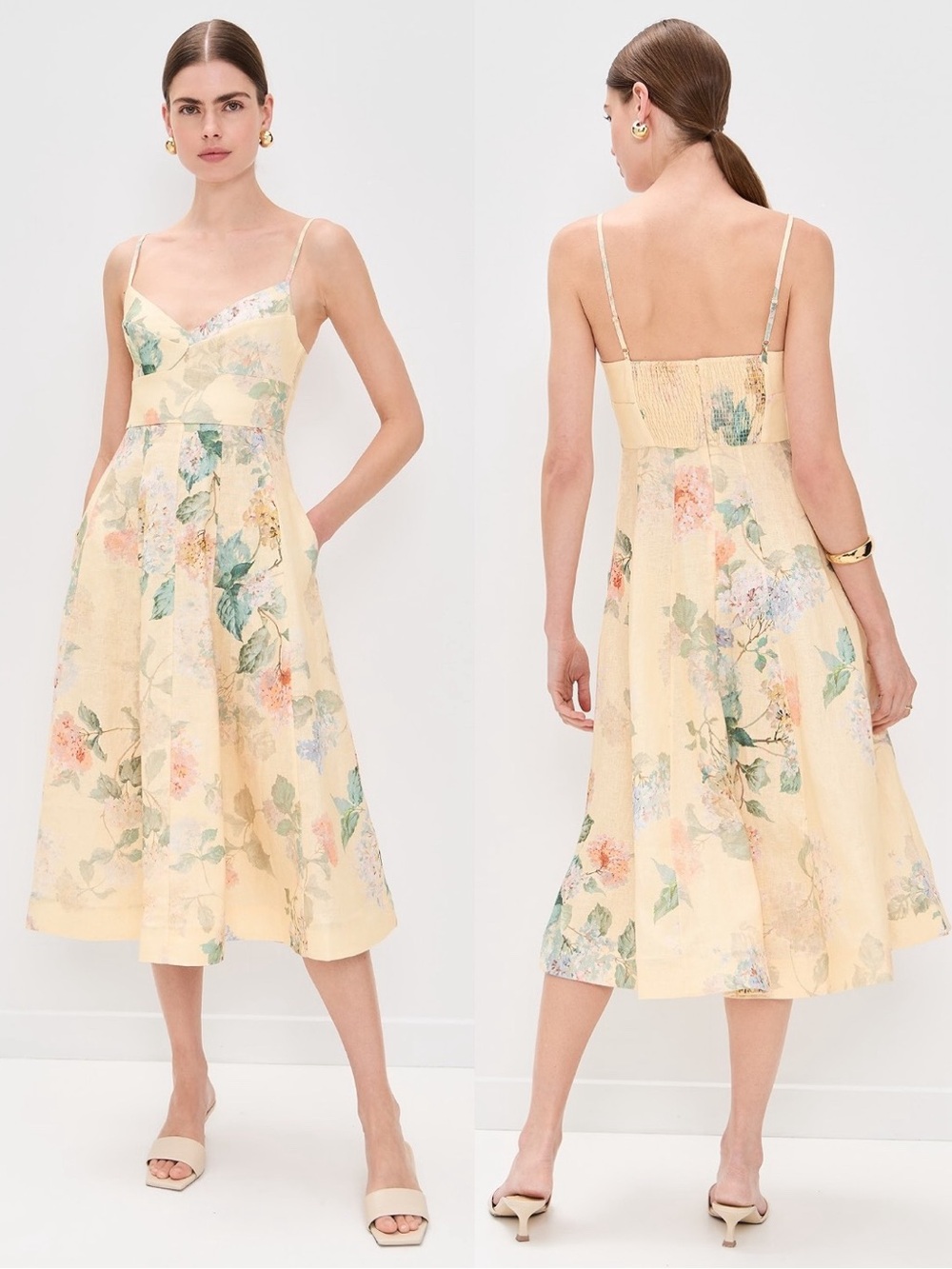 Zimmermann Illuminate Picnic Floral Linen Dress 2P Lemon Hydrangea NWT - Picture 3 of 17